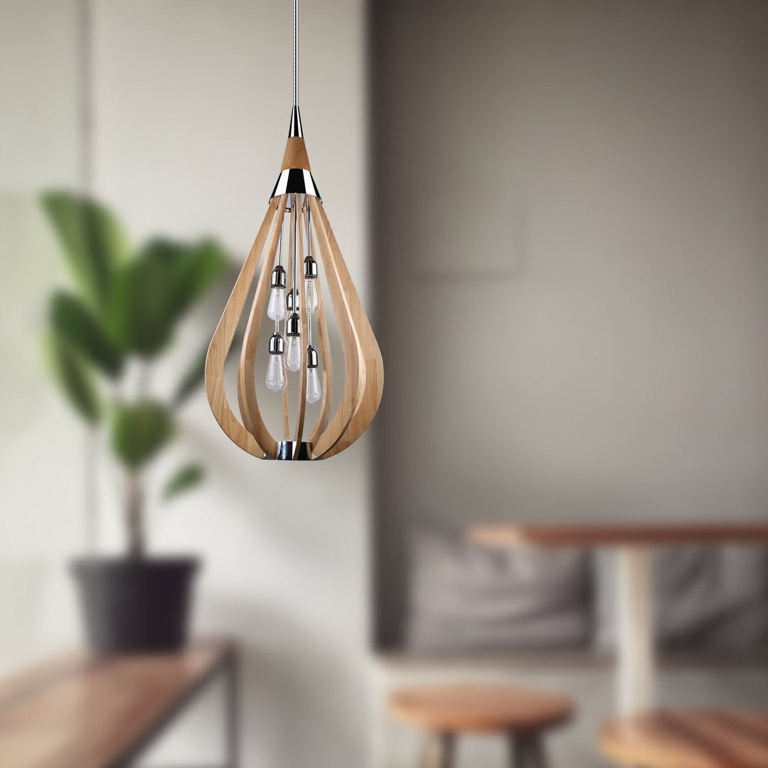 BONITO 6-Light Natural Timber Pendant Light with a tear drop shape
